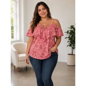 Torrid 0 Mauve  Floral Cold Shoulder Boho  Blouse
